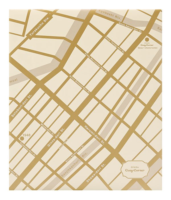 銀座の地図がデザインされた包装紙／出典：銀座コージーコーナー